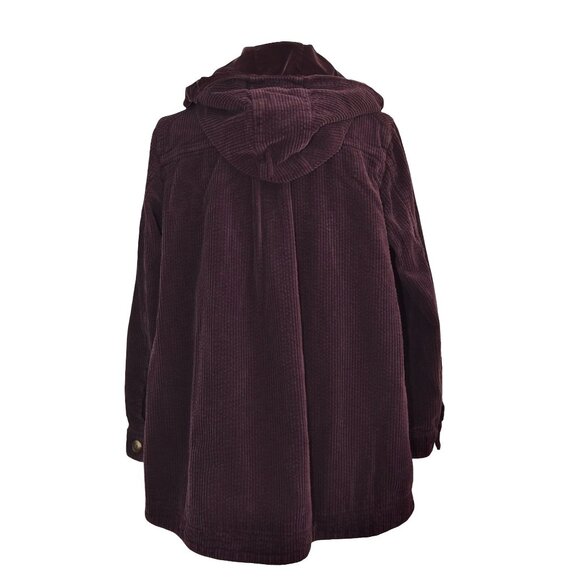J. Jill Womens Corduroy Chore Jacket S Petite Maroon Purple Velour Hood Lining - Picture 4 of 10